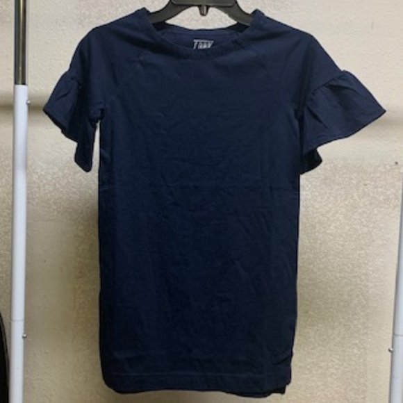 J. Crew LOOK by Crewcuts Girl's Navy Blue Ruffle Short Sleeve T-shirt S 6-7 NWOT - Picture 1 of 5